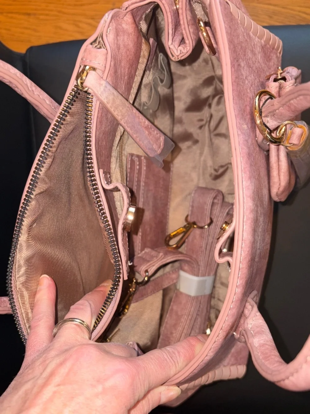 Julia Buxton Ludlow Whipstitch Satchel Bag Mauve